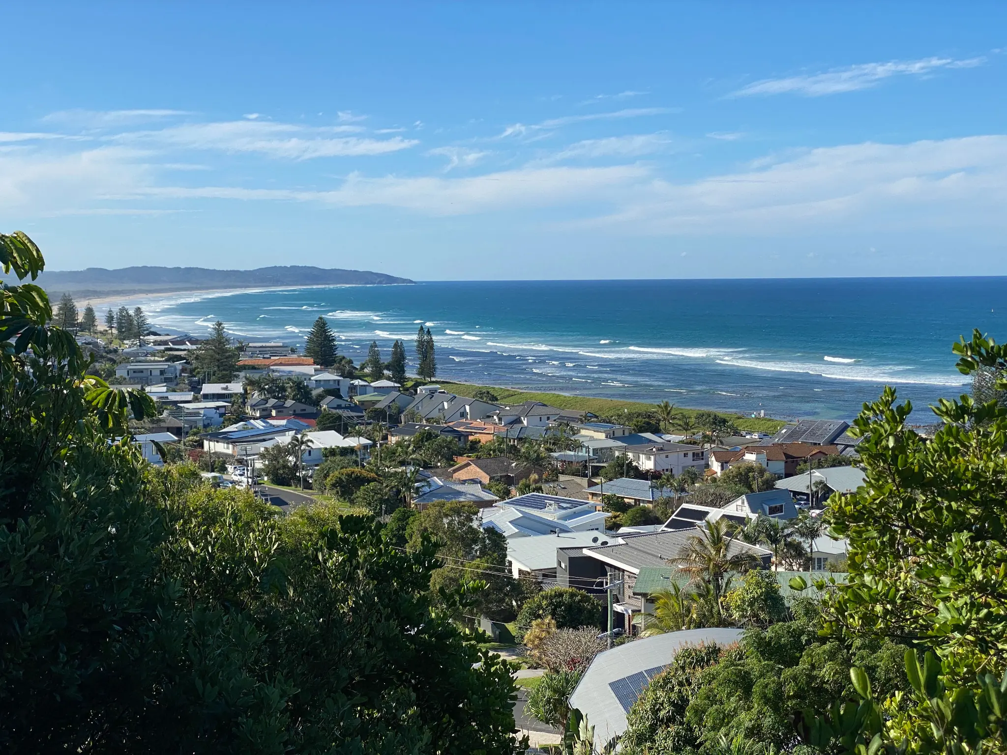 Lennox Head village and coastline viewed from the headland